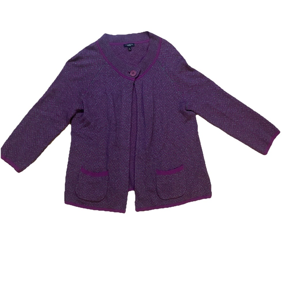 Talbots Purple Gray Lambswool Angora Cashmere Blend Open Front Cardigan Size M‎